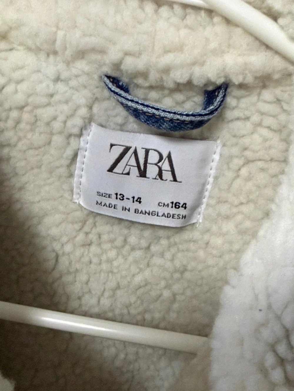 Zara Blue Denim Jacket with Cream Sherpa Collar